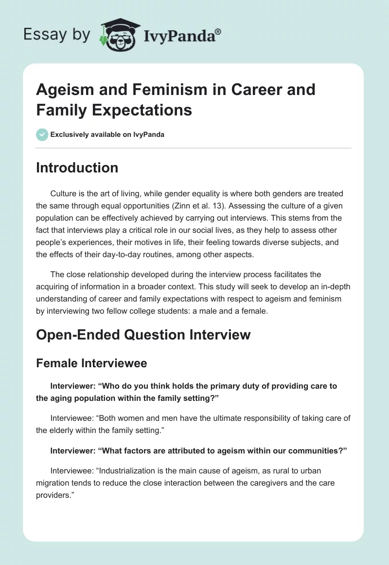 Ageism and Feminism in Career and Family Expectations. Page 1