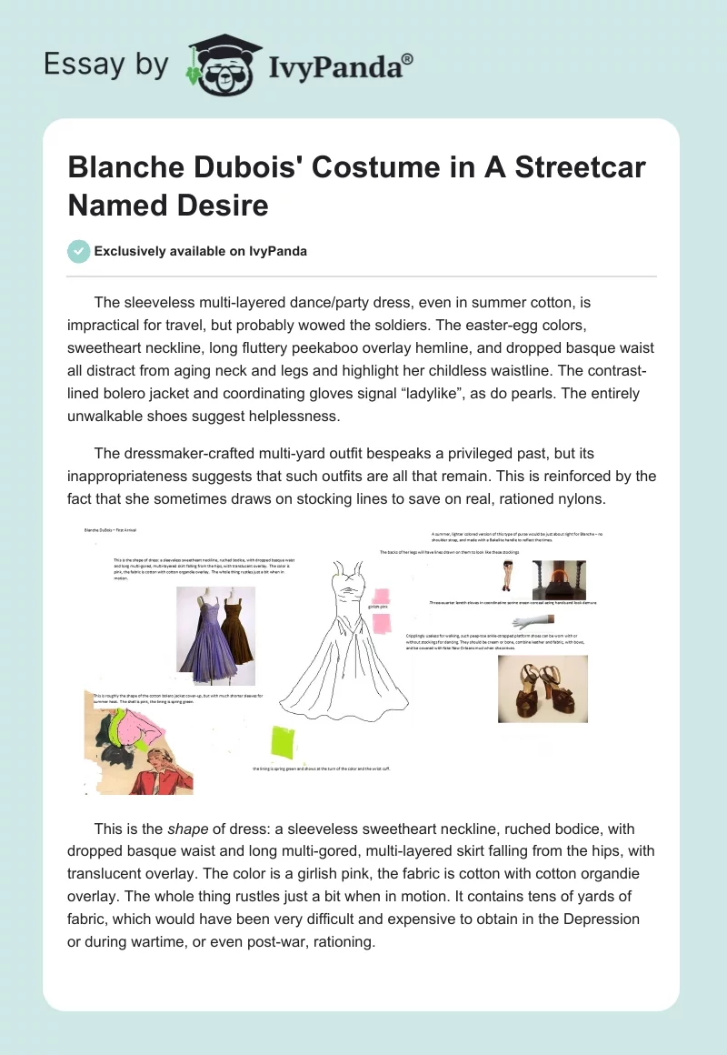 Blanche Dubois' Costume in "A Streetcar Named Desire". Page 1