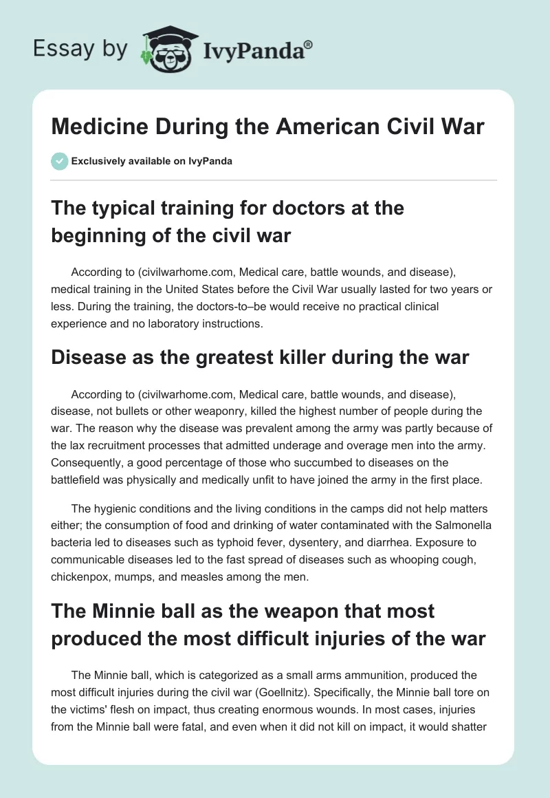 Medicine During the American Civil War. Page 1