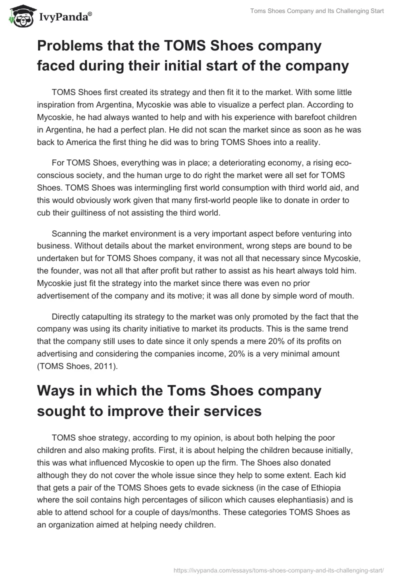 Toms Shoes Company and Its Challenging Start. Page 2