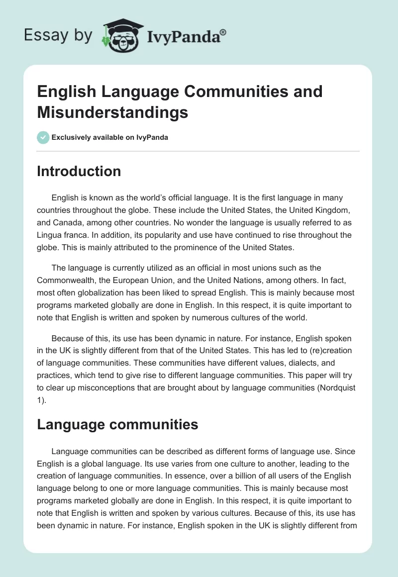 English Language Communities and Misunderstandings. Page 1