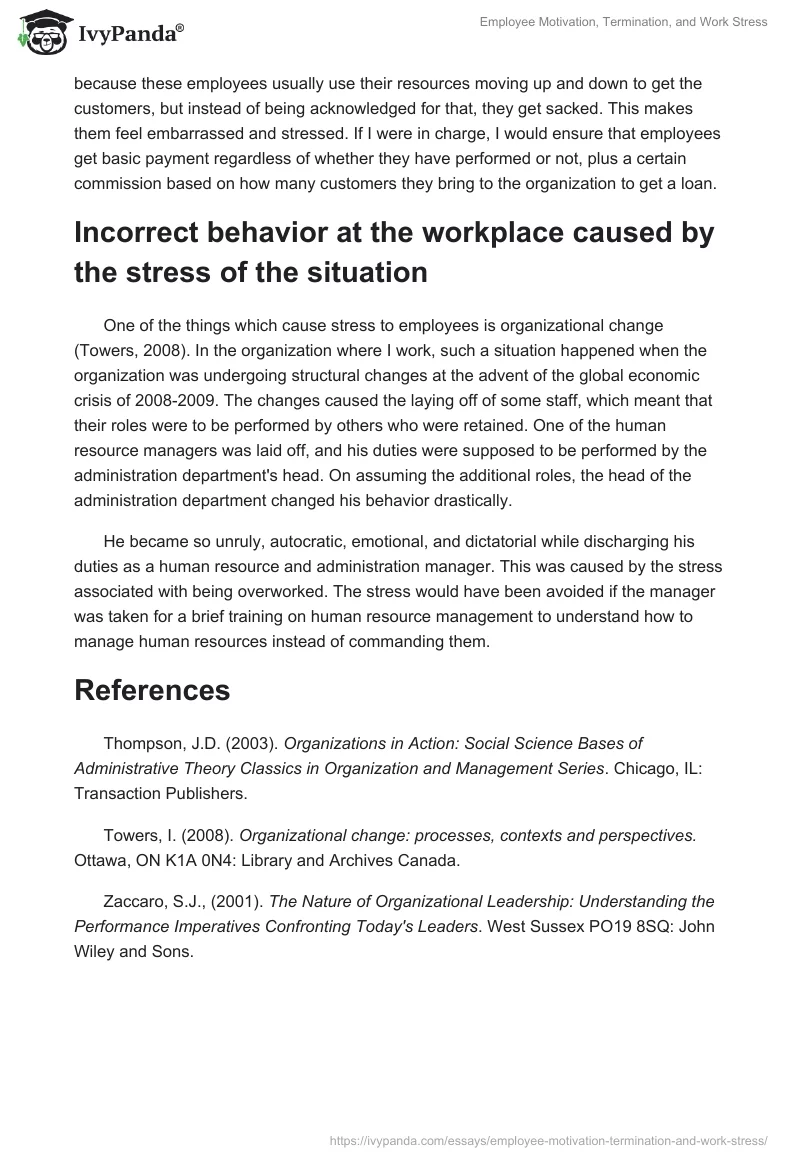 Employee Motivation, Termination, and Work Stress. Page 2