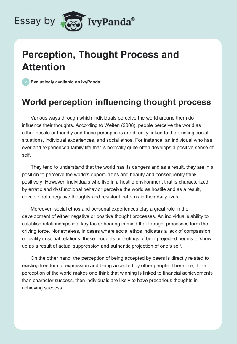 Perception, Thought Process and Attention. Page 1