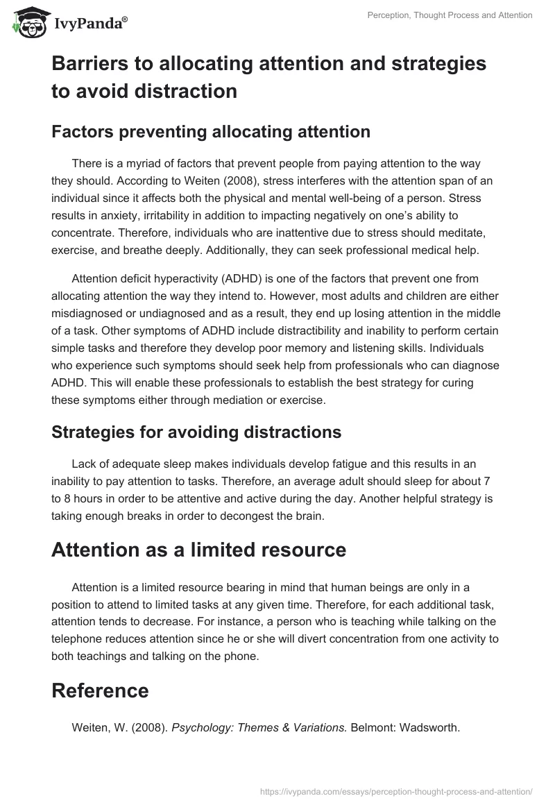 Perception, Thought Process and Attention. Page 2