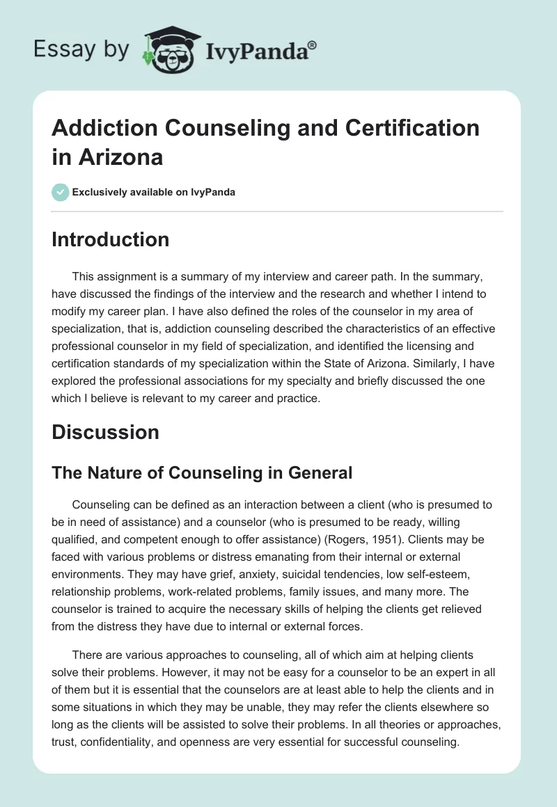 Addiction Counseling and Certification in Arizona. Page 1
