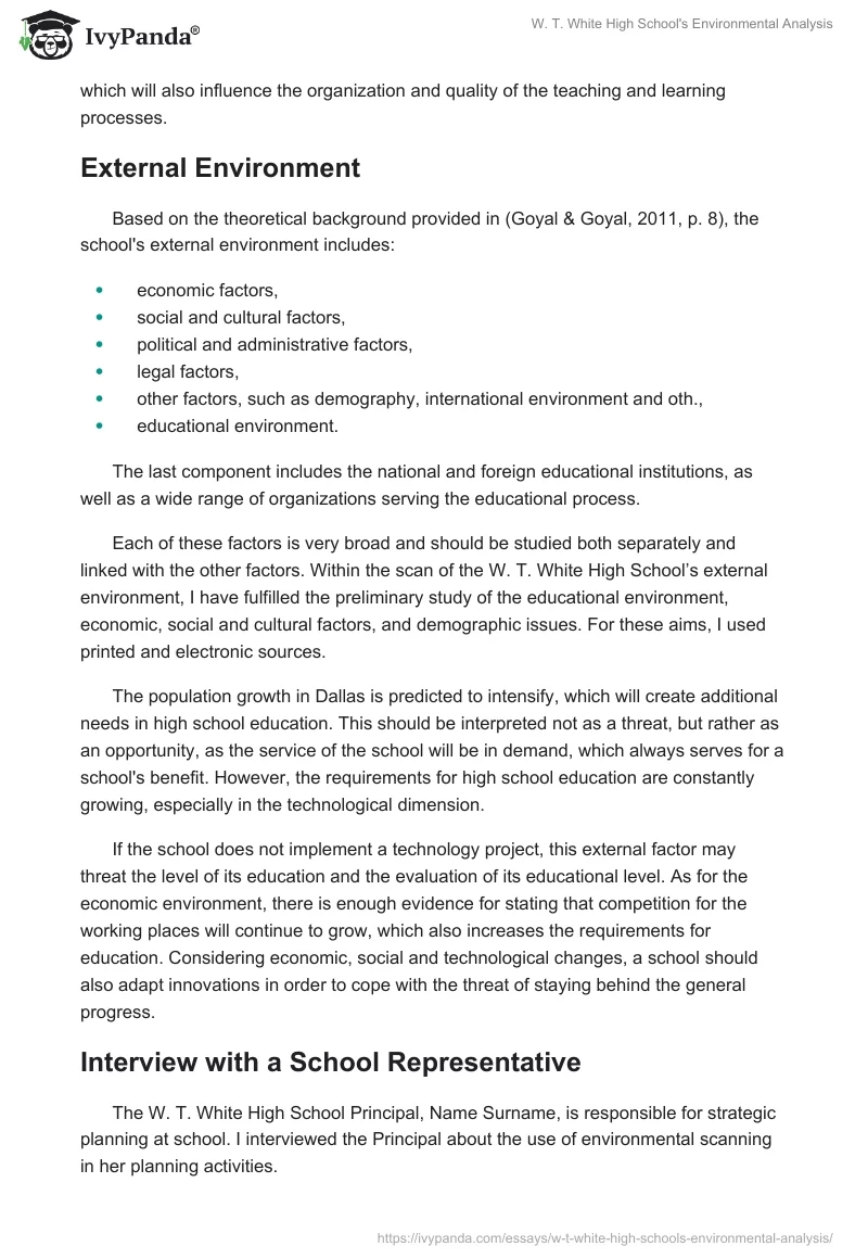 W. T. White High School's Environmental Analysis. Page 5