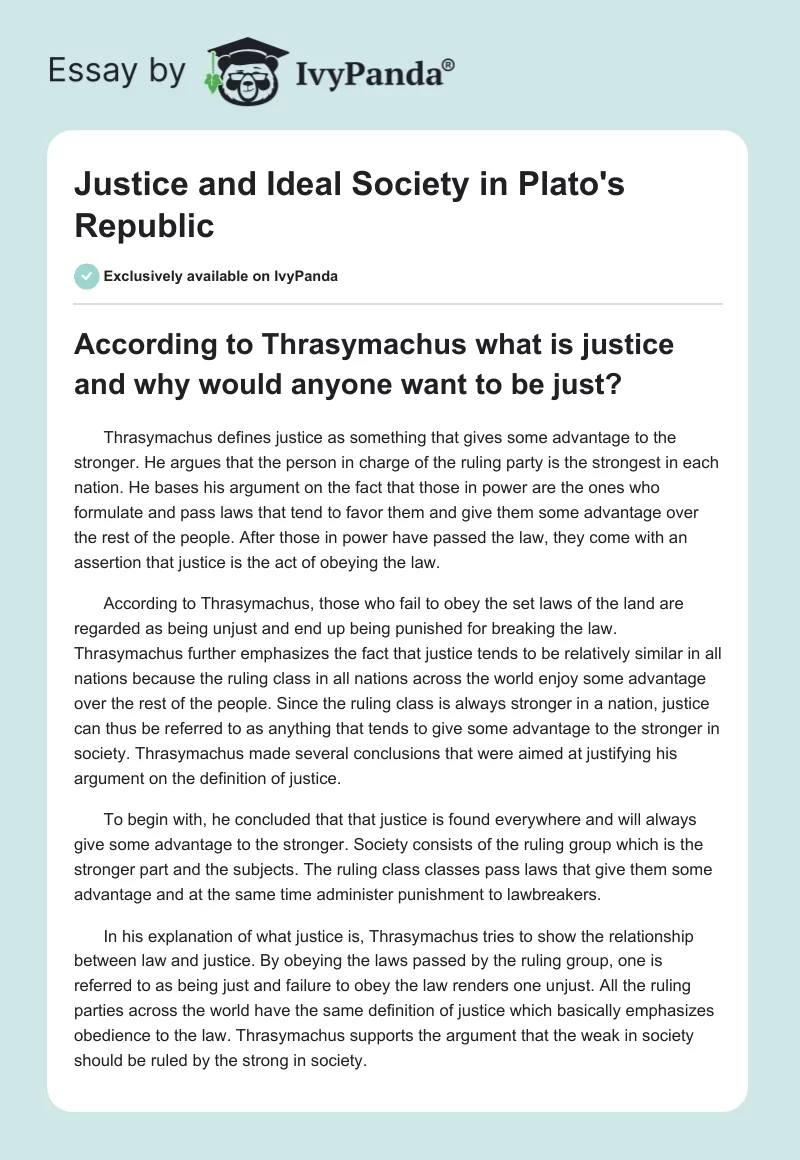 Justice and Ideal Society in Plato's Republic. Page 1