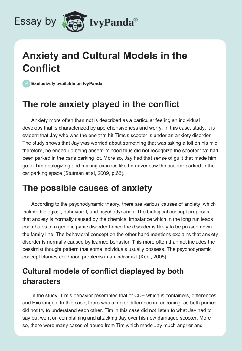 Anxiety and Cultural Models in the Conflict. Page 1