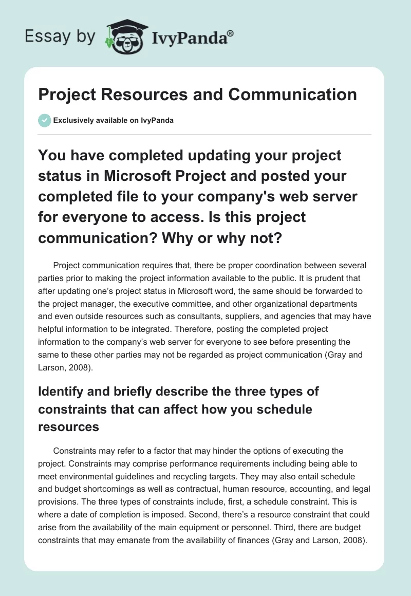 Project Resources and Communication. Page 1