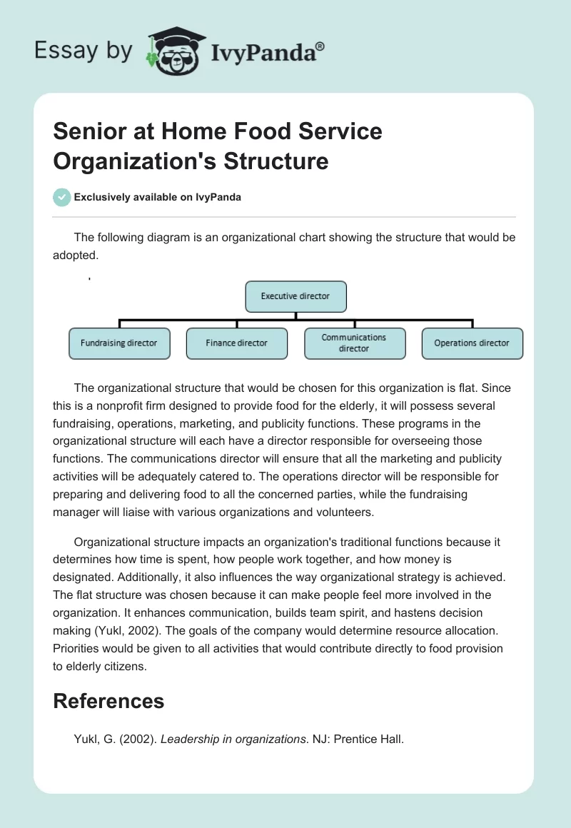 Senior at Home Food Service Organization's Structure. Page 1