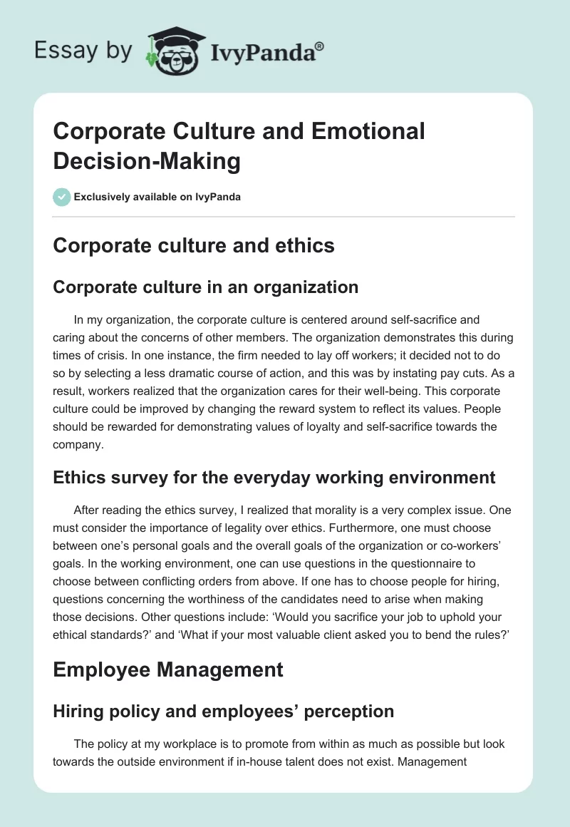 Corporate Culture and Emotional Decision-Making. Page 1