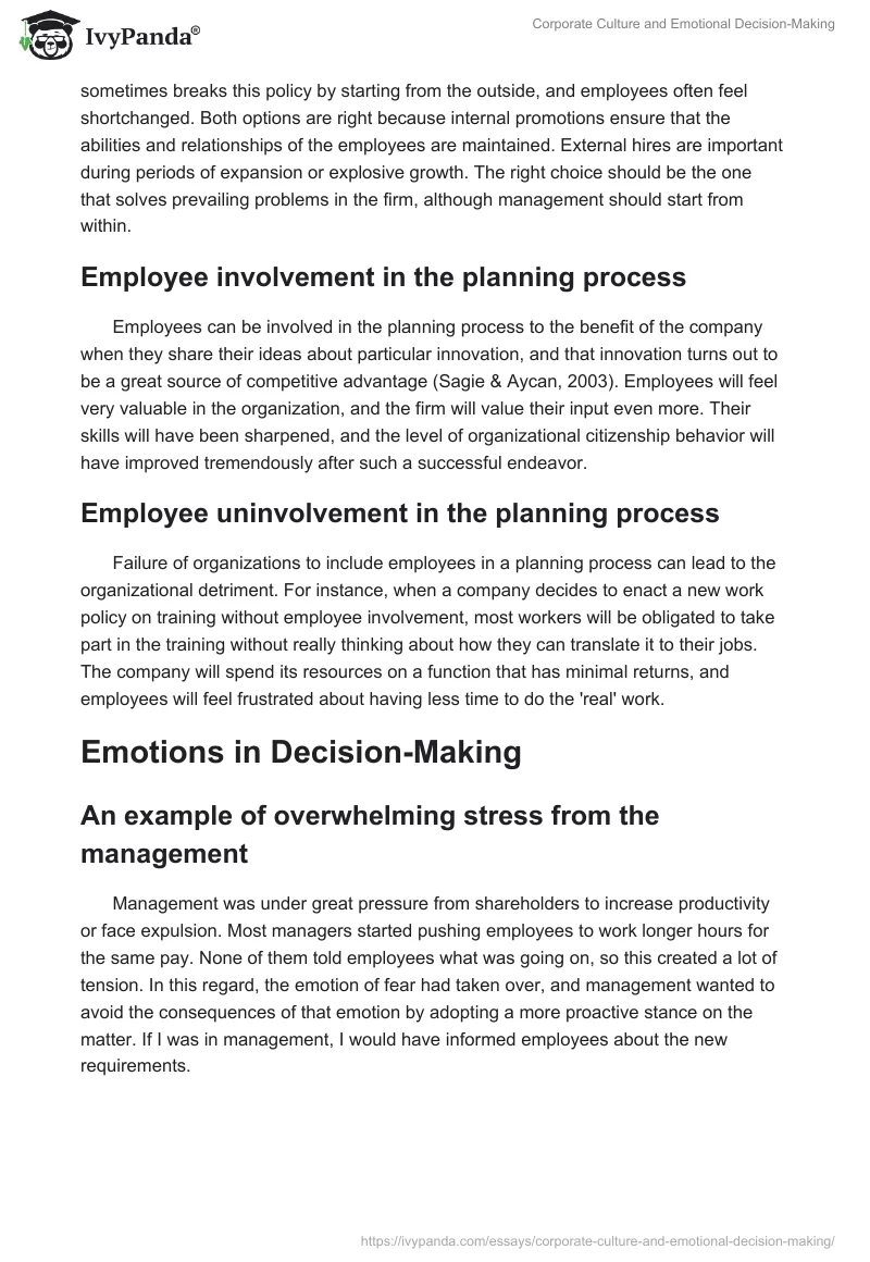Corporate Culture and Emotional Decision-Making. Page 2