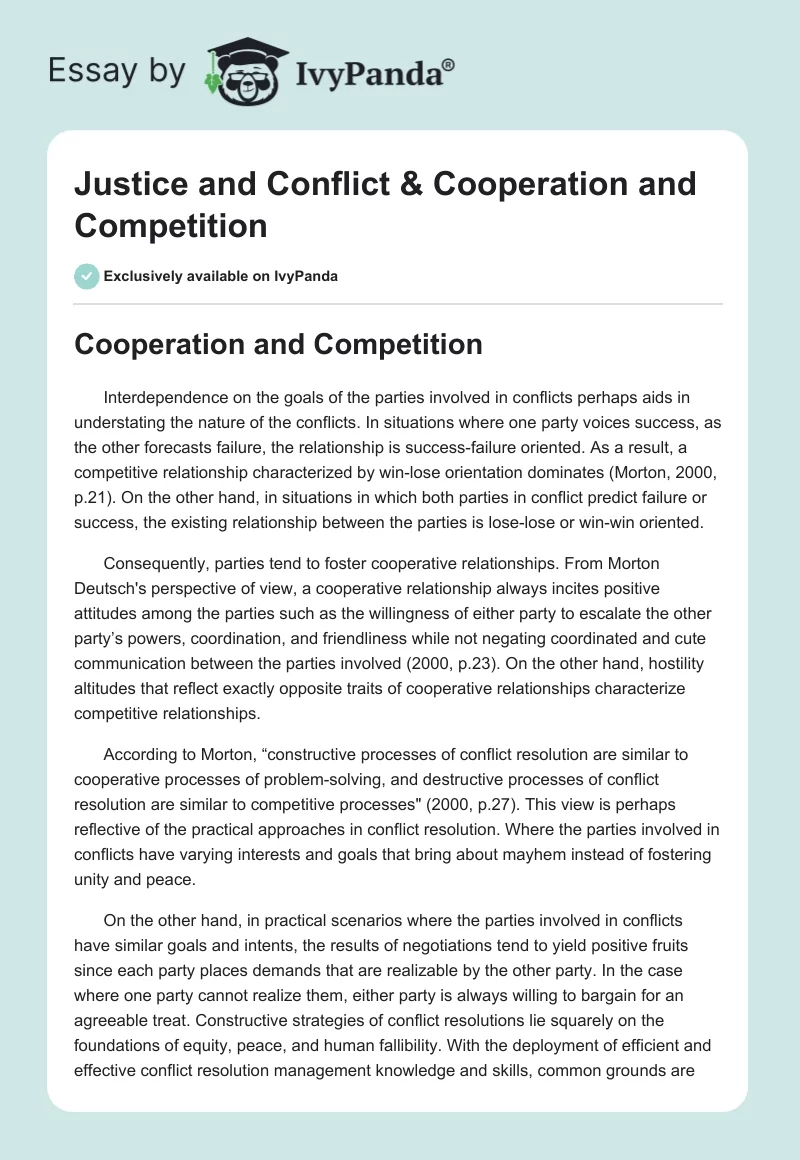 Justice and Conflict & Cooperation and Competition. Page 1