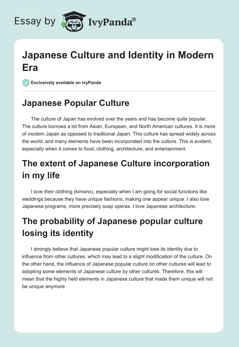 Japanese Culture and Identity in the Modern Era. Page 1