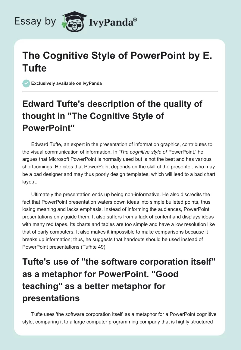 "The Cognitive Style of PowerPoint" by E. Tufte. Page 1