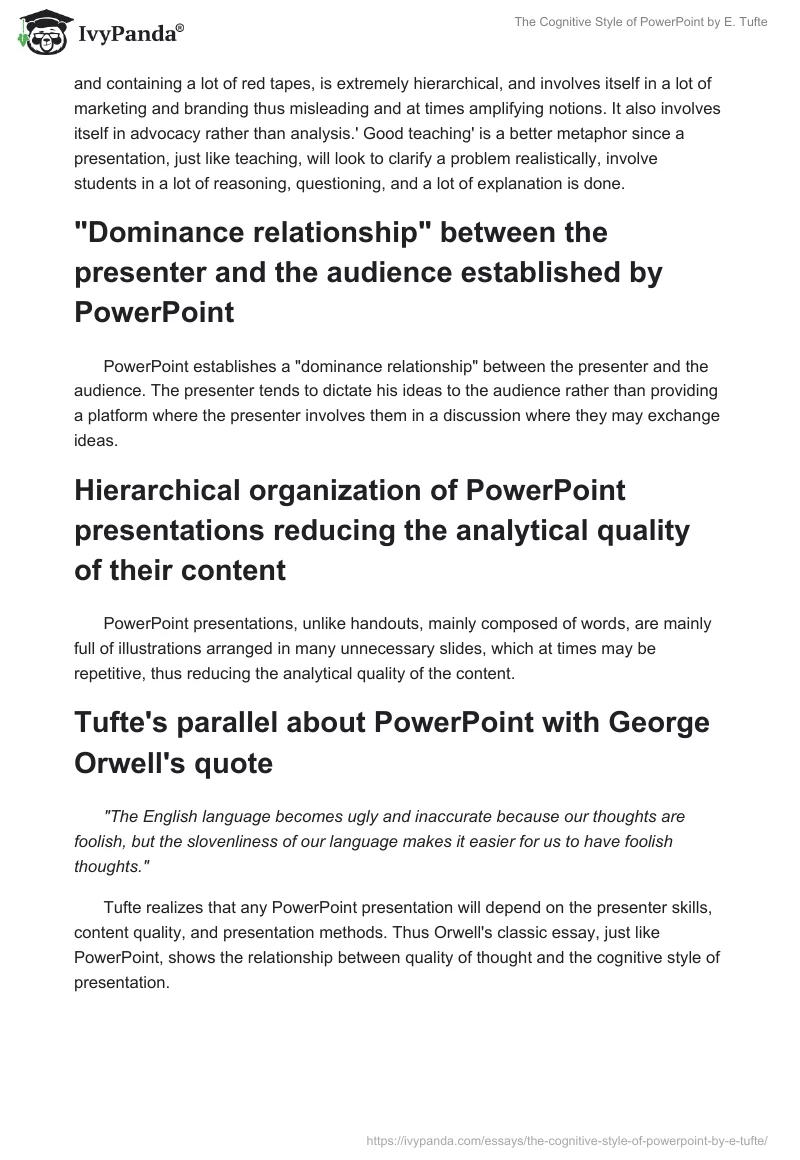 "The Cognitive Style of PowerPoint" by E. Tufte. Page 2