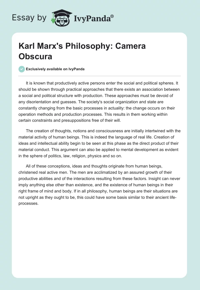 Karl Marx's Philosophy: Camera Obscura. Page 1