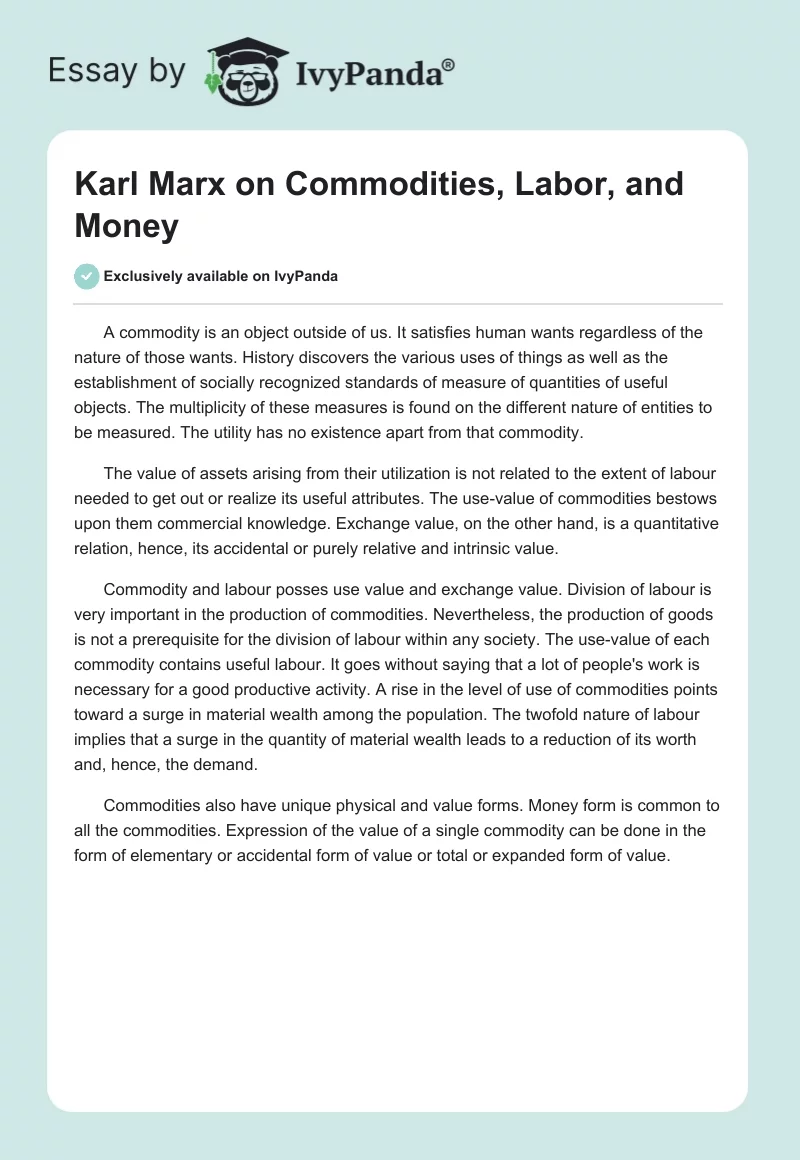 Karl Marx on Commodities, Labor, and Money. Page 1
