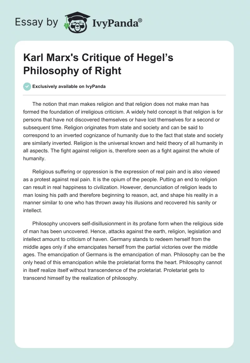 Karl Marx's Critique of Hegel’s Philosophy of Right. Page 1