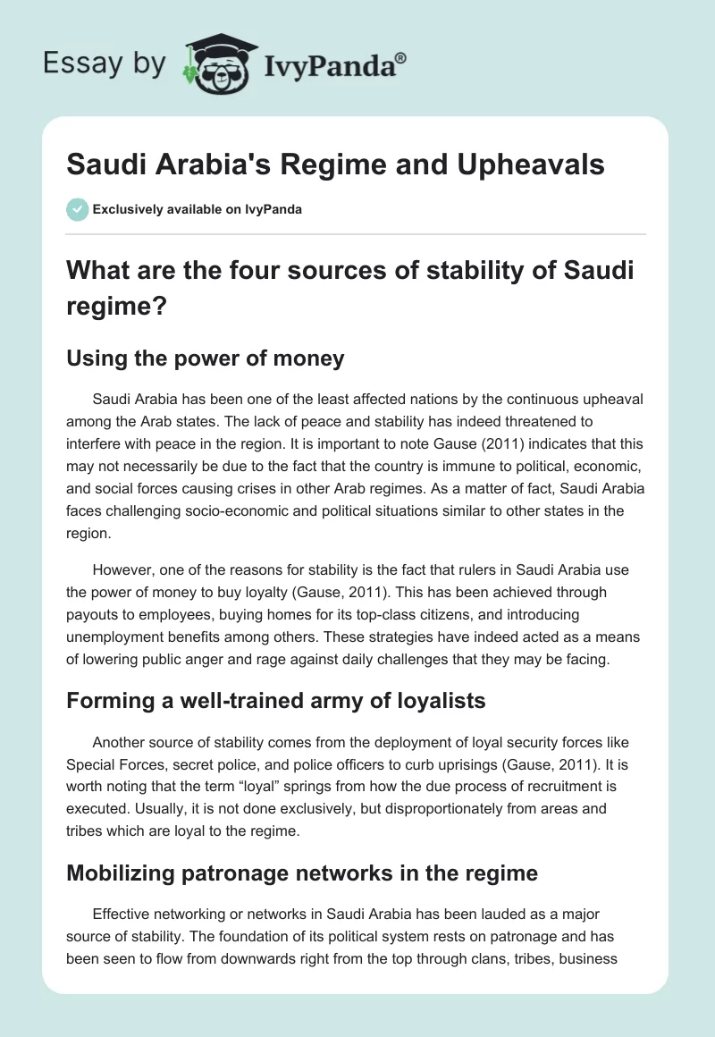Saudi Arabia's Regime and Upheavals. Page 1