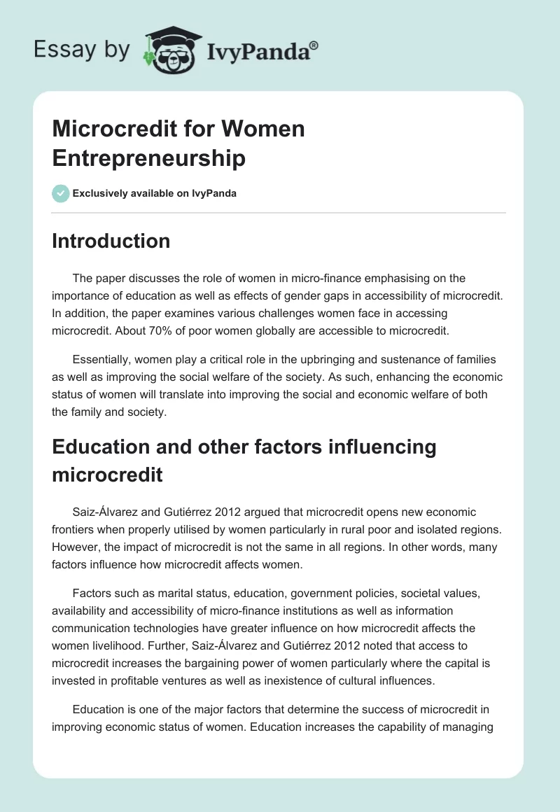Microcredit for Women Entrepreneurship. Page 1