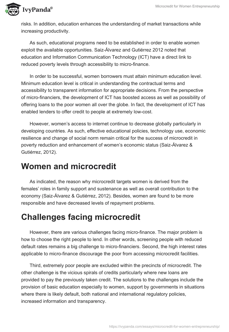 Microcredit for Women Entrepreneurship. Page 2