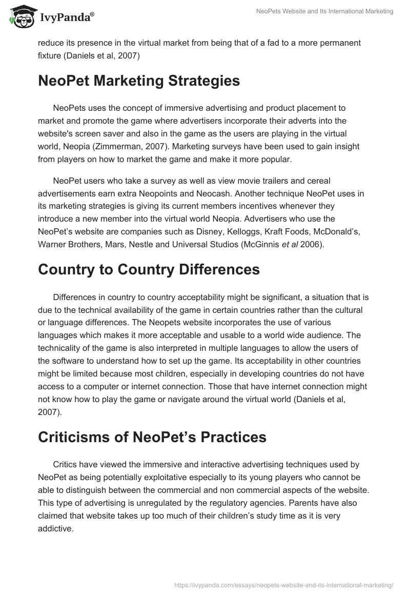 NeoPets Website and Its International Marketing. Page 2