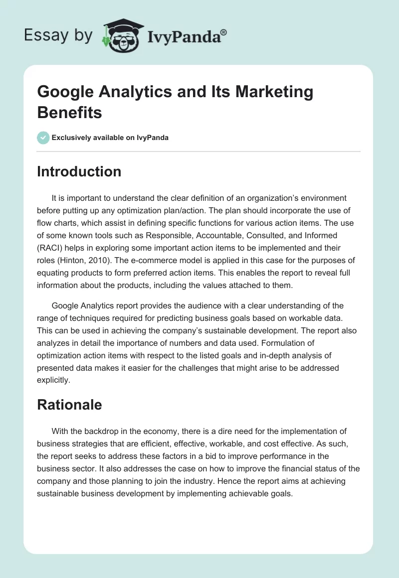Google Analytics and Its Marketing Benefits. Page 1