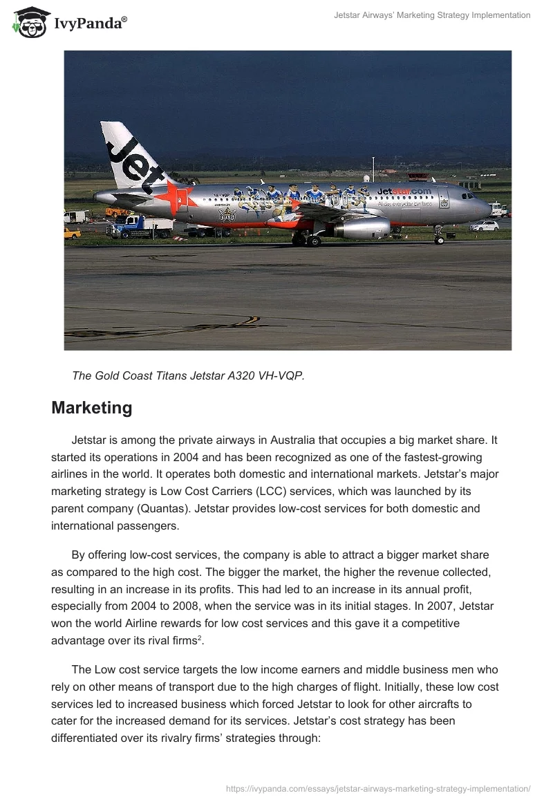 Jetstar Airways’ Marketing Strategy Implementation. Page 3