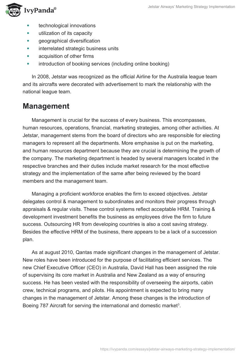 Jetstar Airways’ Marketing Strategy Implementation. Page 4