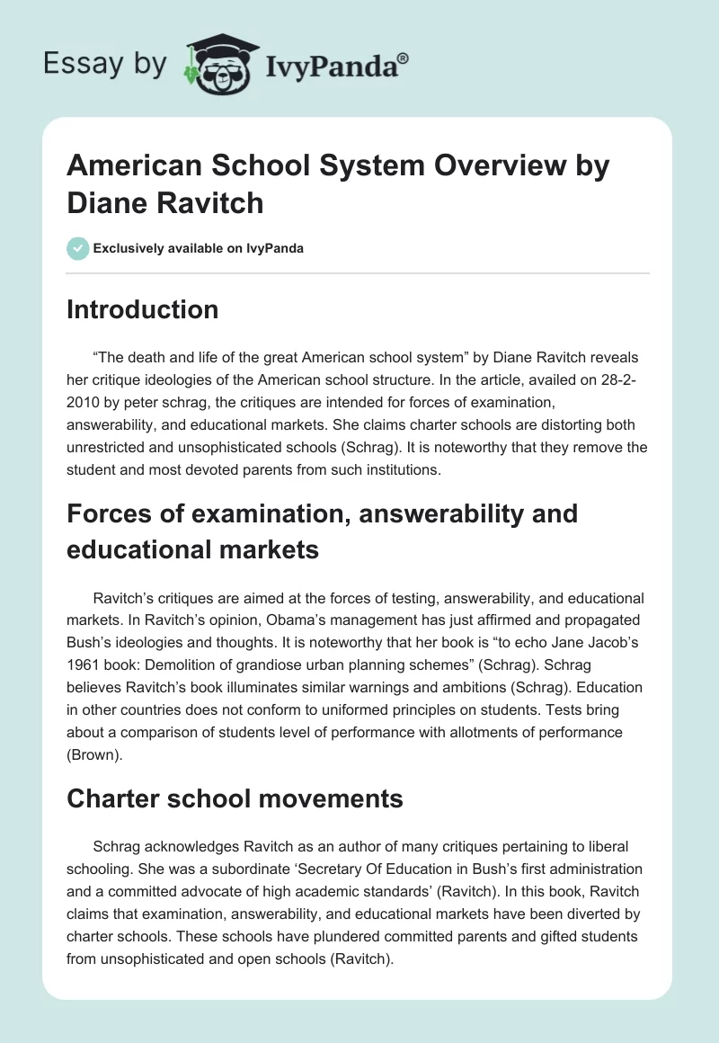 American School System Overview by Diane Ravitch. Page 1