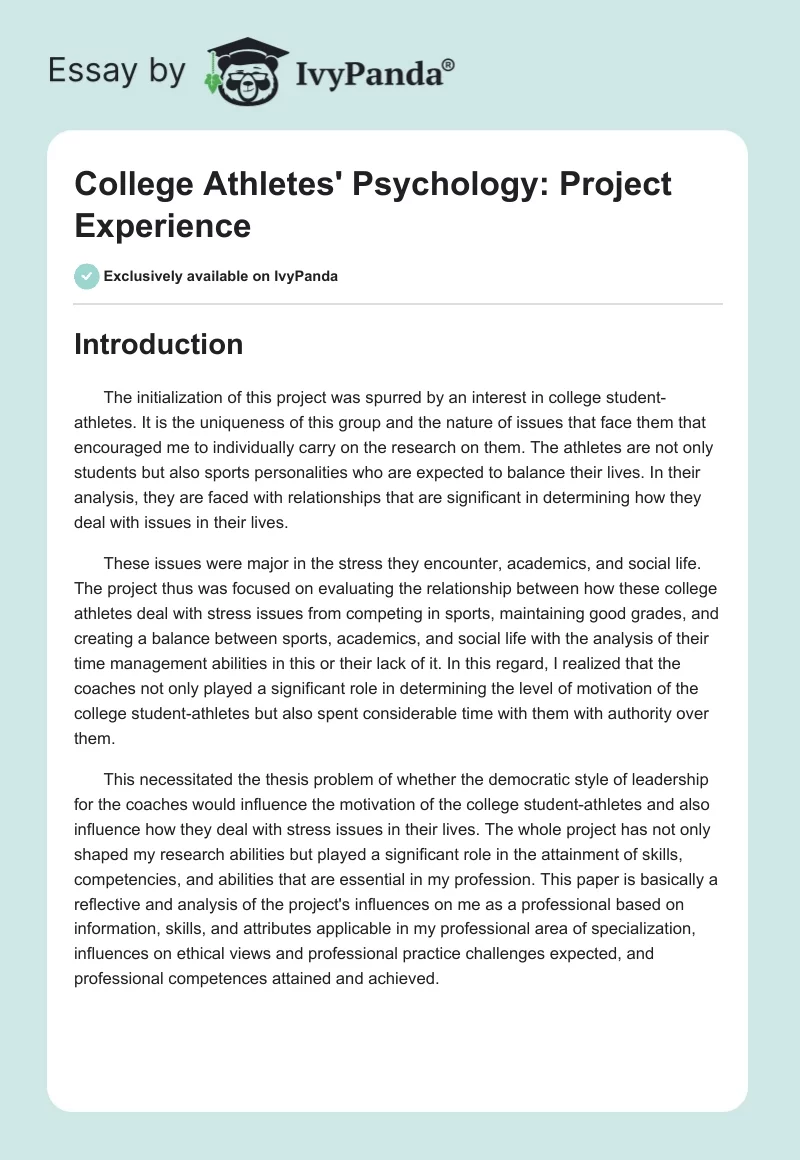 College Athletes' Psychology: Project Experience. Page 1