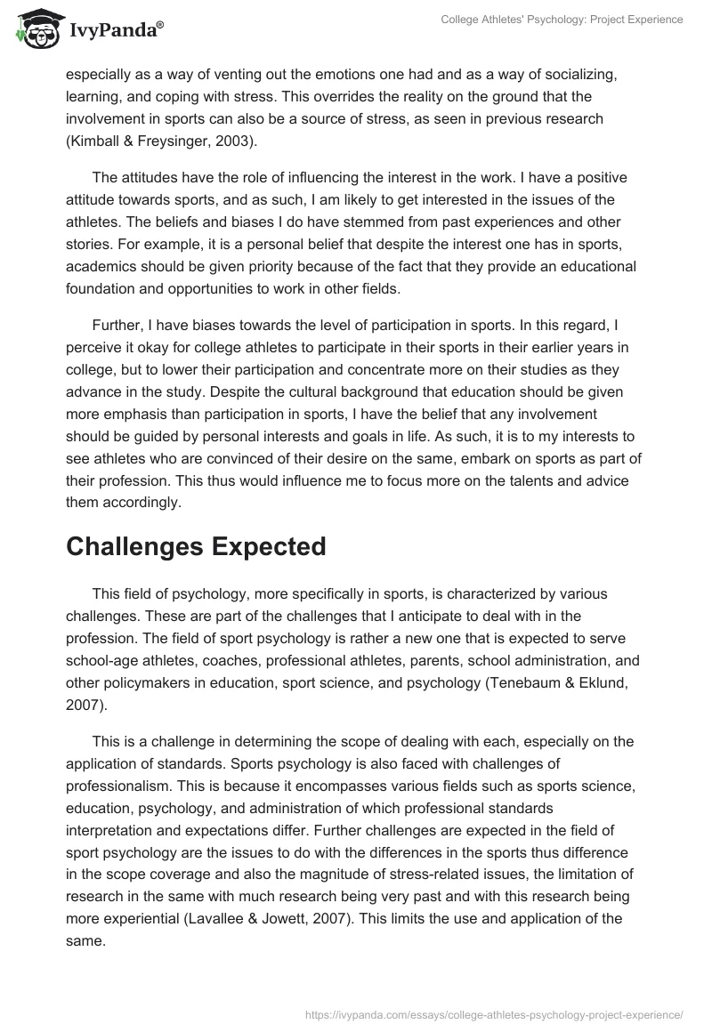 College Athletes' Psychology: Project Experience. Page 4