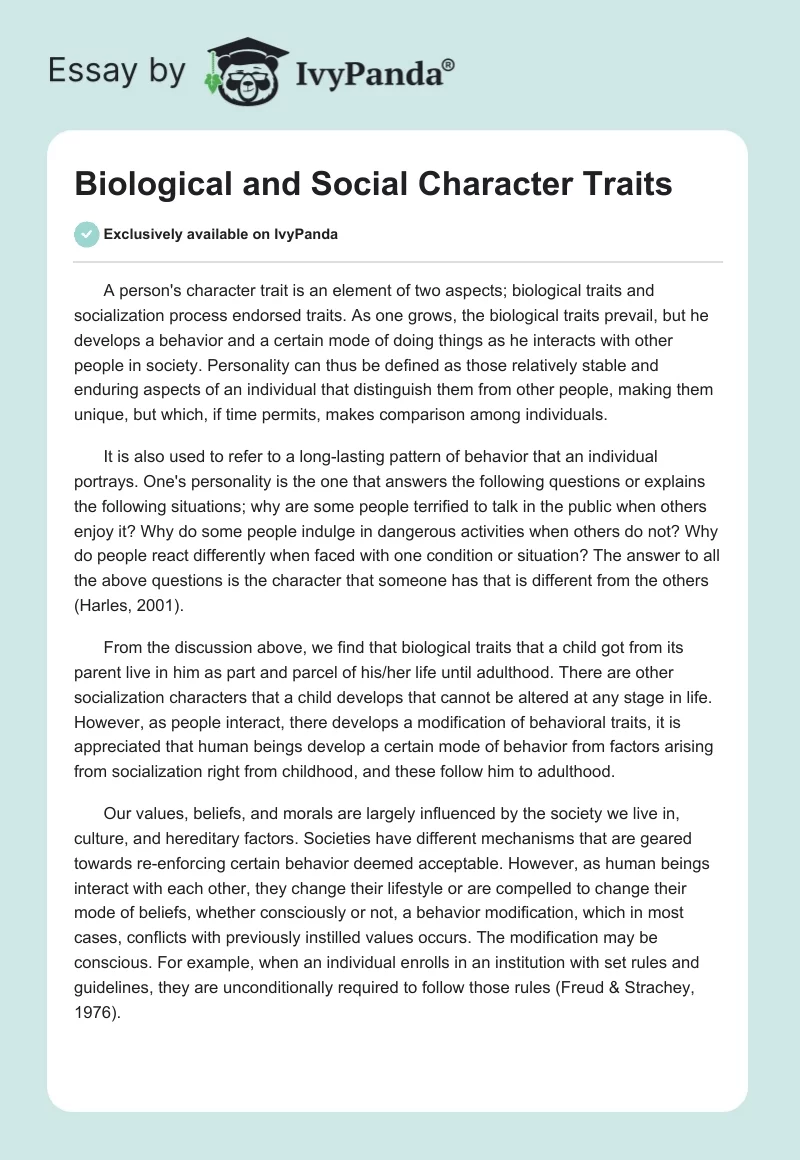 Biological and Social Character Traits. Page 1