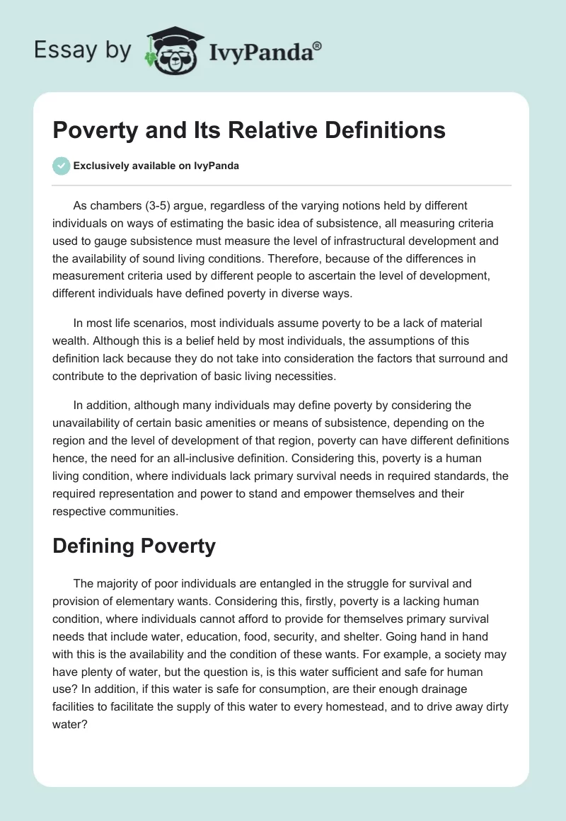 Poverty and Its Relative Definitions. Page 1