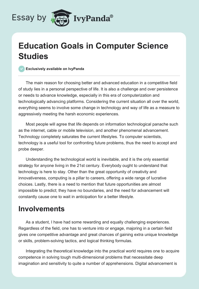 Education Goals in Computer Science Studies. Page 1