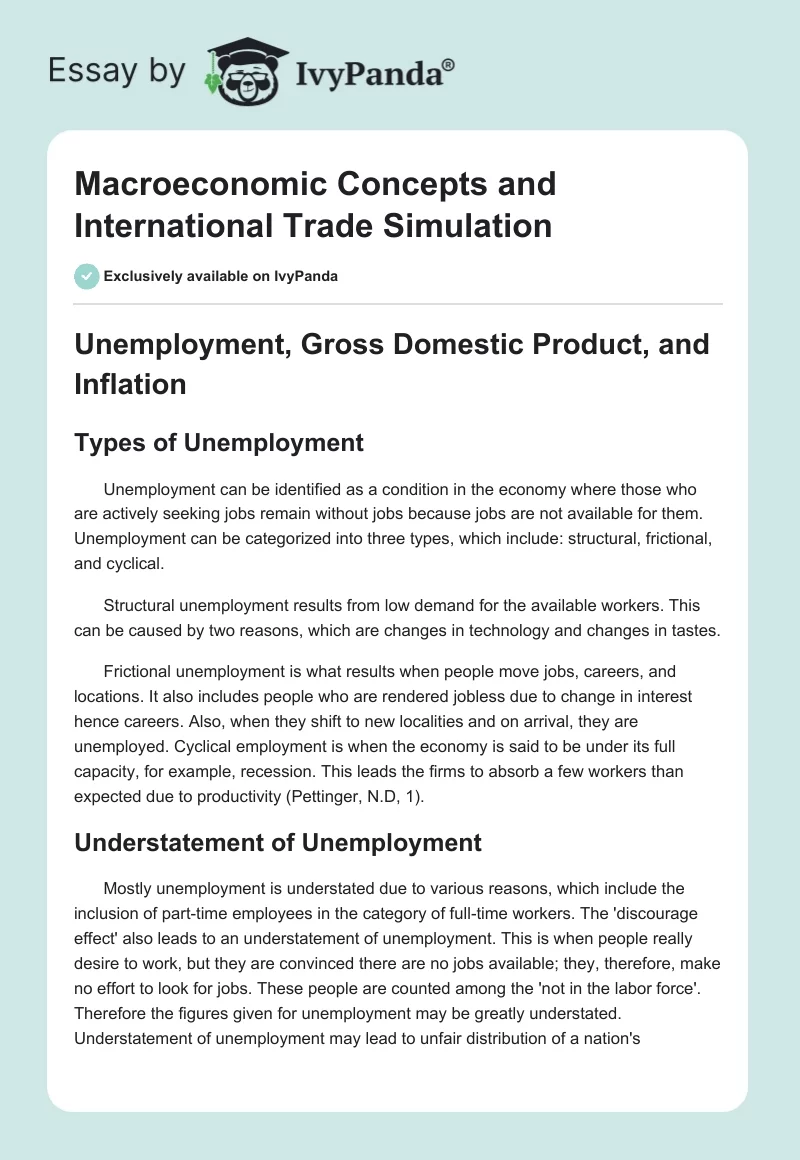 Macroeconomic Concepts and International Trade Simulation. Page 1