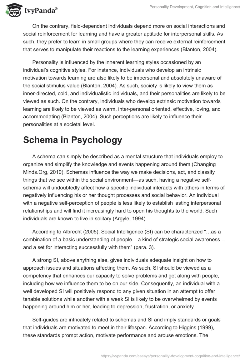 Personality Development, Cognition and Intelligence. Page 2