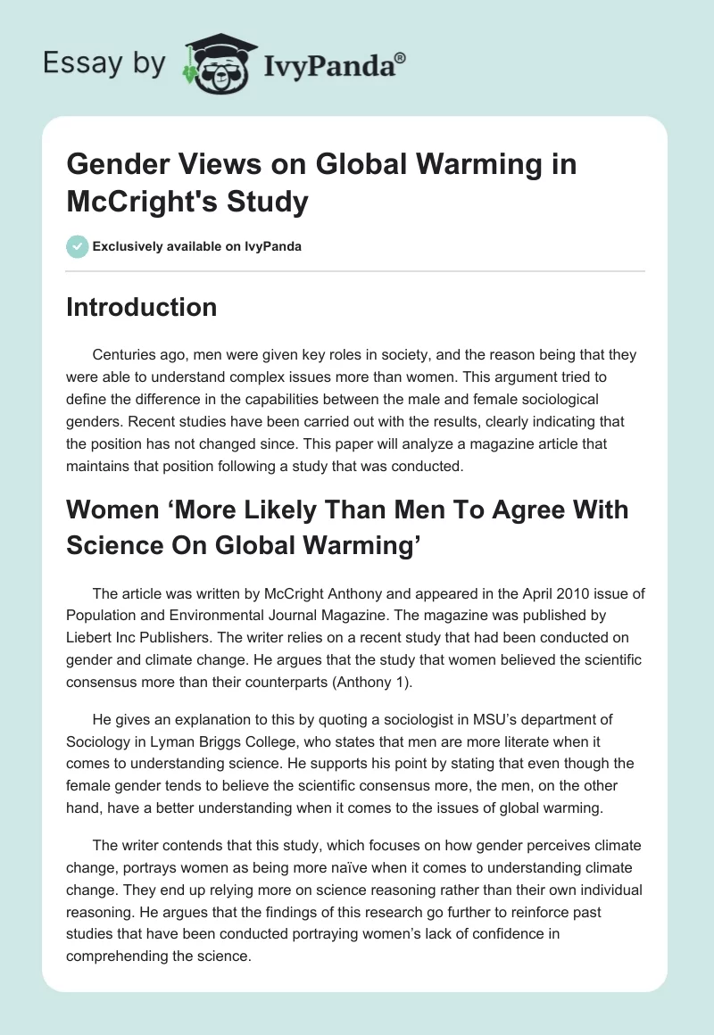 Gender Views on Global Warming in McCright's Study. Page 1