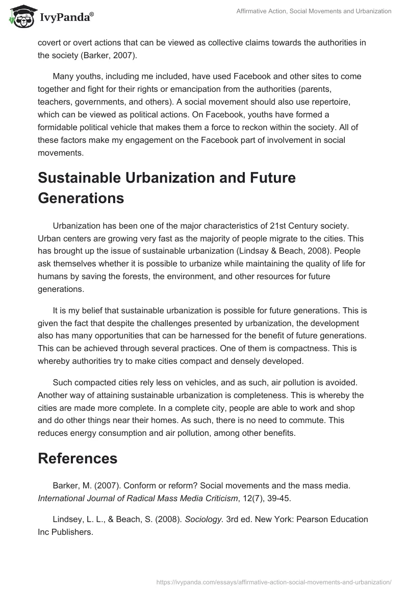 Affirmative Action, Social Movements and Urbanization. Page 3