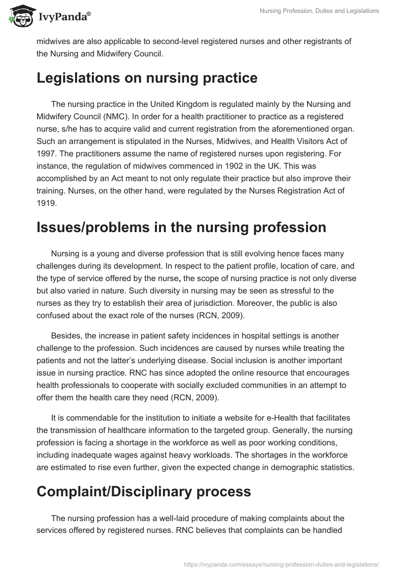 Nursing Profession, Duties and Legislations. Page 2