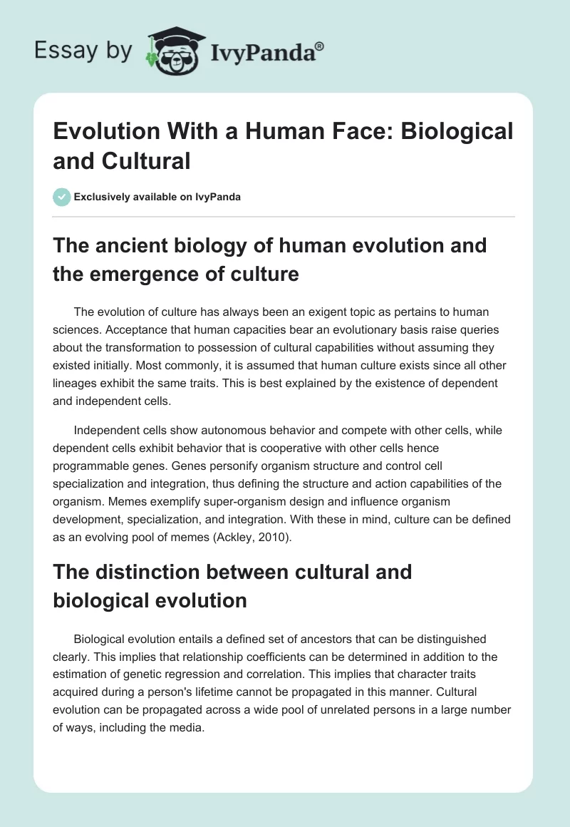 Evolution With a Human Face: Biological and Cultural. Page 1