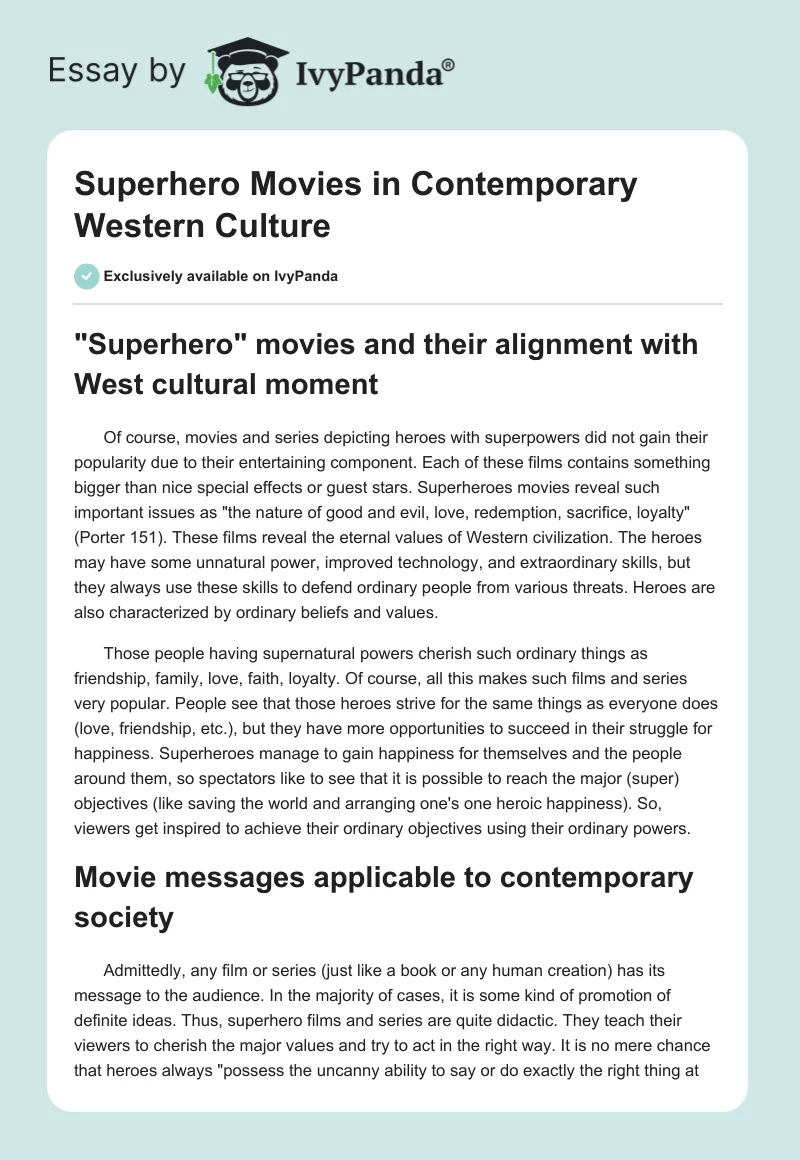Superhero Movies in Contemporary Western Culture. Page 1