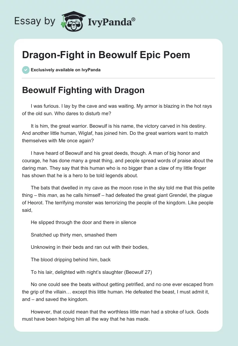 Dragon-Fight in "Beowulf" Epic Poem. Page 1