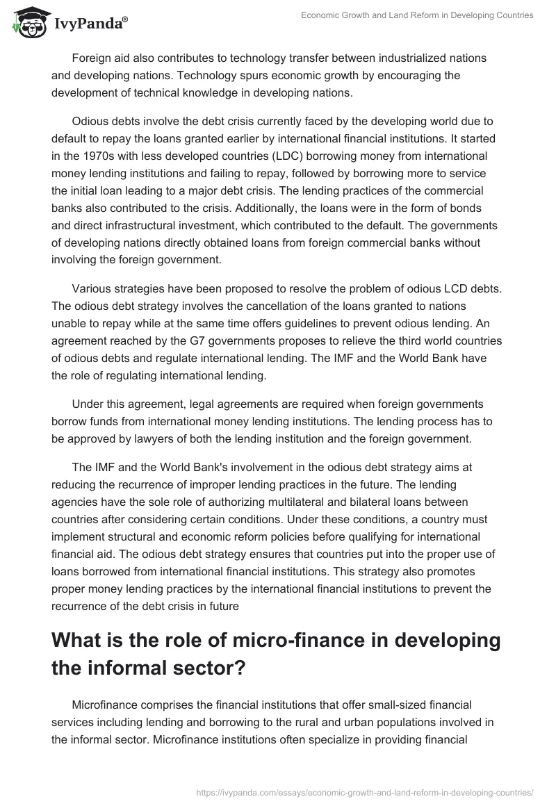 Economic Growth and Land Reform in Developing Countries. Page 3
