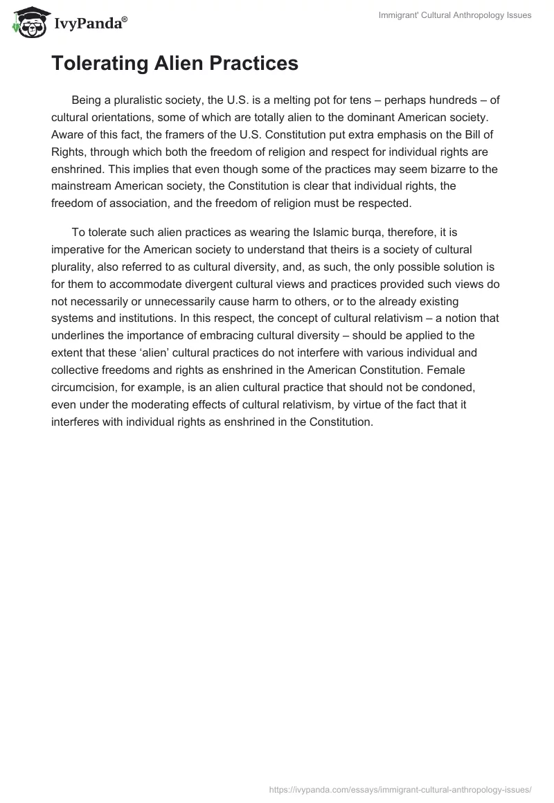 Immigrant' Cultural Anthropology Issues. Page 2