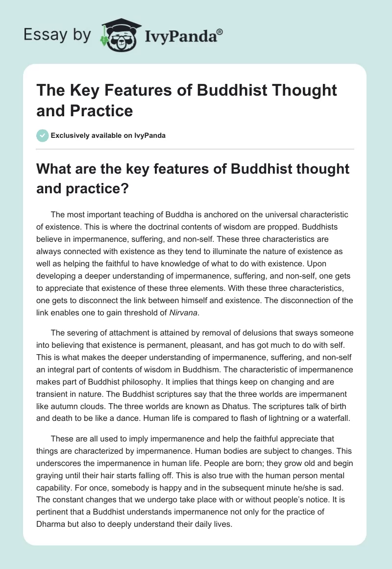 The Key Features of Buddhist Thought and Practice. Page 1