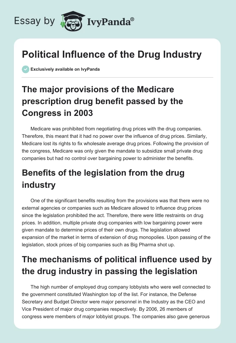 Political Influence of the Drug Industry. Page 1