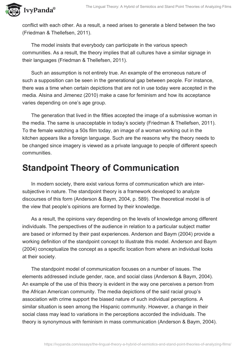 The Lingual Theory: A Hybrid of Semiotics and Stand Point Theories of Analyzing Films. Page 3