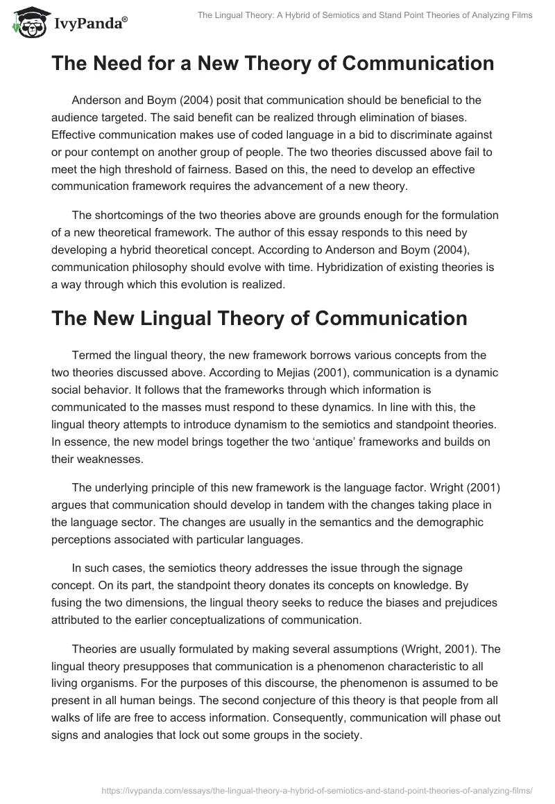 The Lingual Theory: A Hybrid of Semiotics and Stand Point Theories of Analyzing Films. Page 5